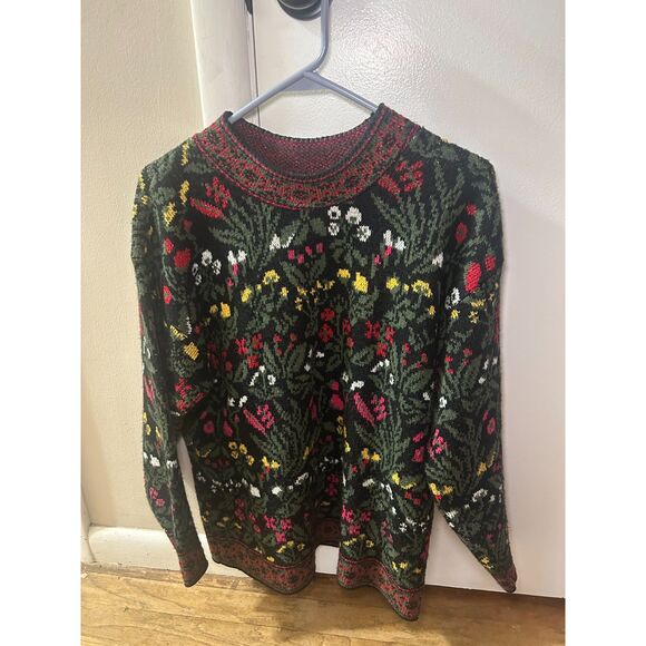 Sweaters - Vintage Floral Knit Sweater Metallic Lurex Sparkle Whimsigoth Grandmacore XS
